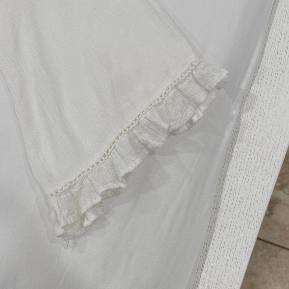 Cute Options White Crochet Lace Trim V-Neck Boho Blouse 3/4 Bell Sleeve Top - Picture 5 of 7